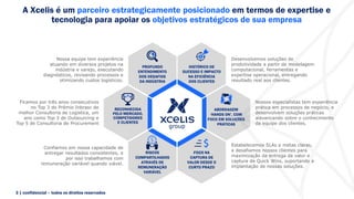 3 | confidencial – todos os direitos reservados
A Xcelis é um parceiro estrategicamente posicionado em termos de expertise e
tecnologia para apoiar os objetivos estratégicos de sua empresa
Estabelecemos SLAs e metas claras,
e desafiamos nossos clientes para
maximização da entrega de valor e
captura de Quick Wins, suportando a
implantação de nossas soluções.
Nossos especialistas tem experiência
prática em processos de negócio, e
desenvolvem soluções práticas
alavancando sobre o conhecimento
da equipe dos clientes.
Desenvolvemos soluções de
produtividade a partir de modelagem
computacional, ferramentas e
expertise operacional, entregando
resultado real aos clientes.
Confiamos em nossa capacidade de
entregar resultados consistentes, e
por isso trabalhamos com
remuneração variável quando viável.
Nossa equipe tem experiência
atuando em diversos projetos na
indústria e varejo, executando
diagnósticos, revisando processos e
otimizando custos logísticos.
Ficamos por três anos consecutivos
no Top 3 do Prêmio Inbrasc de
melhor Consultoria de Logística, um
ano como Top 3 de Outsourcing e
Top 5 de Consultoria de Procurement
FOCO NA
CAPTURA DE
VALOR DESDE O
CURTO PRAZO
RISCOS
COMPARTILHADOS
ATRAVÉS DE
REMUNERAÇÃO
VARIÁVEL
HISTÓRICO DE
SUCESSO E IMPACTO
NA EFICIÊNCIA
DOS CLIENTES
PROFUNDO
ENTENDIMENTO
DOS DESAFIOS
DA INDÚSTRIA
ABORDAGEM
‘HANDS ON’, COM
FOCO EM SOLUÇÕES
PRÁTICAS
RECONHECIDA
PELO MERCADO,
COMPETIDORES
E CLIENTES
 