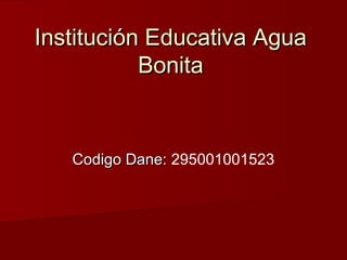 Institución Educativa Agua
           Bonita


   Codigo Dane: 295001001523
 