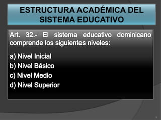 ESTRUCTURA ACADÉMICA DEL
    SISTEMA EDUCATIVO




                           5
 