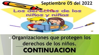 • Organizaciones que protegen los
derechos de los niños.
CONTINUACION
1
20XX
Septiembre 05 del 2022
 