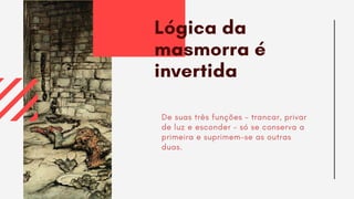 De suas três funções - trancar, privar
de luz e esconder - só se conserva a
primeira e suprimem-se as outras
duas.
Lógica da
masmorra é
invertida
 