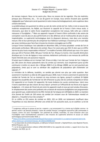 Institut Brennus –
Dossier n°1 – Philippe Migault – 5 janvier 2023 –
Budget des Armées
de menace majeure. Nous ne les avon...