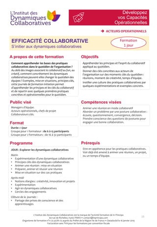 Développez
vos Capacités
Opérationnelles
13
EFFICACITÉ COLLABORATIVE
S’initier aux dynamiques collaboratives
Objectifs
Com...