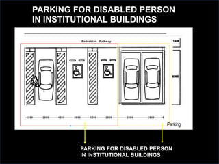 PARKING FOR DISABLED PERSON
IN INSTITUTIONAL BUILDINGS
PARKING FOR DISABLED PERSON
IN INSTITUTIONAL BUILDINGS
 