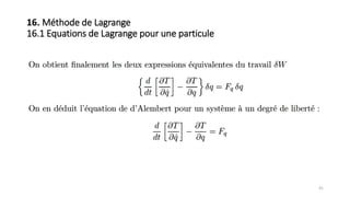 41
16. Méthode de Lagrange
16.1 Equations de Lagrange pour une particule
 
