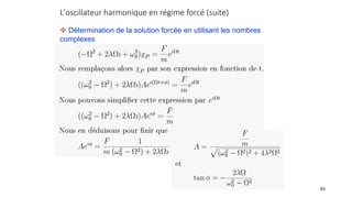 L'oscillateur harmonique en régime forcé (suite)
93
 Détermination de la solution forcée en utilisant les nombres
complexes
 