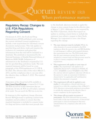 May 2, 2011 | Volume 1, Issue 1




Regulatory Recap: Changes to                                 to the databank. Quorum i...