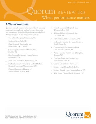 May 2, 2011 | Volume 1, Issue 1




A Warm Welcome
Quorum extends a warm welcome to the 19 research         Forsyth Memor...