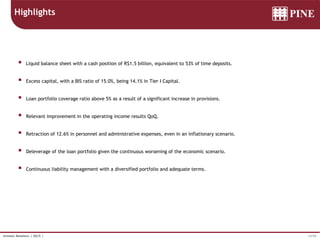 13/34Investor Relations | 4Q15 |
Highlights
 Liquid balance sheet with a cash position of R$1.5 billion, equivalent to 53% of time deposits.
 Excess capital, with a BIS ratio of 15.0%, being 14.1% in Tier I Capital.
 Loan portfolio coverage ratio above 5% as a result of a significant increase in provisions.
 Relevant improvement in the operating income results QoQ.
 Retraction of 12.6% in personnel and administrative expenses, even in an inflationary scenario.
 Deleverage of the loan portfolio given the continuous worsening of the economic scenario.
 Continuous liability management with a diversified portfolio and adequate terms.
 