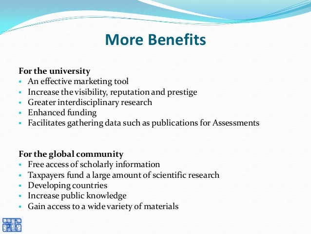 exercise of benefits scholarly repositories Institutional exercise of benefits scholarly repositories Institutional