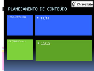 PLANEJAMENTO DE CONTEÚDO
NOVEMBRO 2012

 12/12

DEZEMBRO 2012

 12/12

 