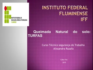 Queimada Natural do solo:
TURFAS
Curso Técnico segurança do Trabalho
Alissandra Ruzafa
Cabo frio
2015
 