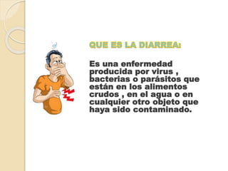 Es una enfermedad
producida por virus ,
bacterias o parásitos que
están en los alimentos
crudos , en el agua o en
cualquier otro objeto que
haya sido contaminado.
 