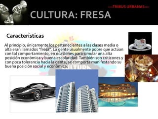 ::::TRIBUS URBANAS::::LACONTRACULTURASon grupos que no están de acuerdo con la manera tradicional de comportarse, pensar y ser: son las tribus urbanas. El término contracultura fue acuñado en la época de la posguerra en Estados Unidos y surgió como una rebeldía contra los llamados "hombres estables: patriotas ultraconservadores mayores de 35 años, cuya mentalidad de los "Hombres Estables" (patriotas ultraconservadores) contrastaba -muchas veces de forma violenta con los movimientos contraculturales, tales como el movimiento hippie.