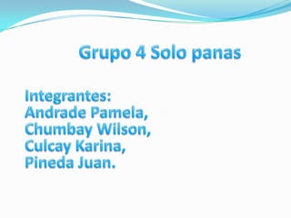Grupo 4 Solo panas Integrantes:Andrade Pamela, Chumbay Wilson, Culcay Karina,Pineda Juan.