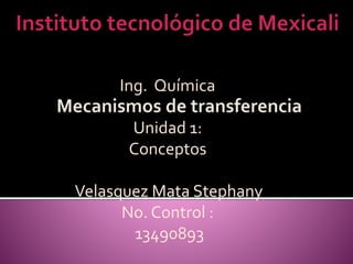 Ing. Química
Unidad 1:
Conceptos
Velasquez Mata Stephany
No. Control :
13490893
 