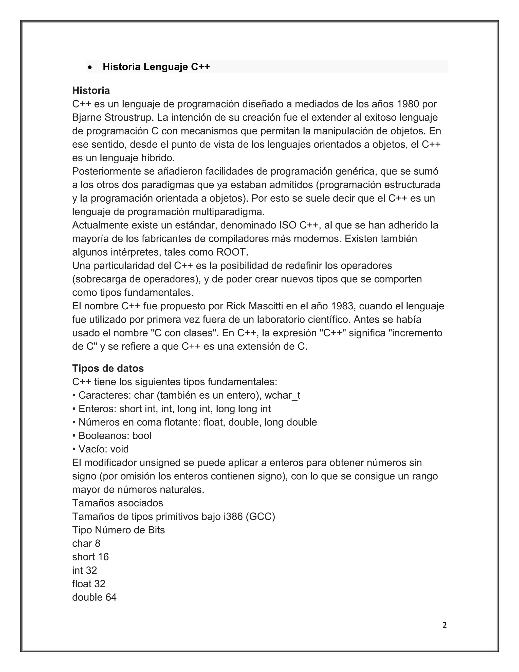 historia del lenguaje c++ | DOCX | Programming Languages | Computing