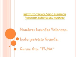 instituto tecnológico superior“nuestra señora del rosario Nombre: Lourdes Valarezo. Lcdo: patricio Granda. Curso: 6to. “FI-MA” 