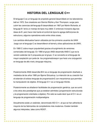 HISTORIA DEL LENGUAJE DE PROGRAMACIÓN C++ | DOCX