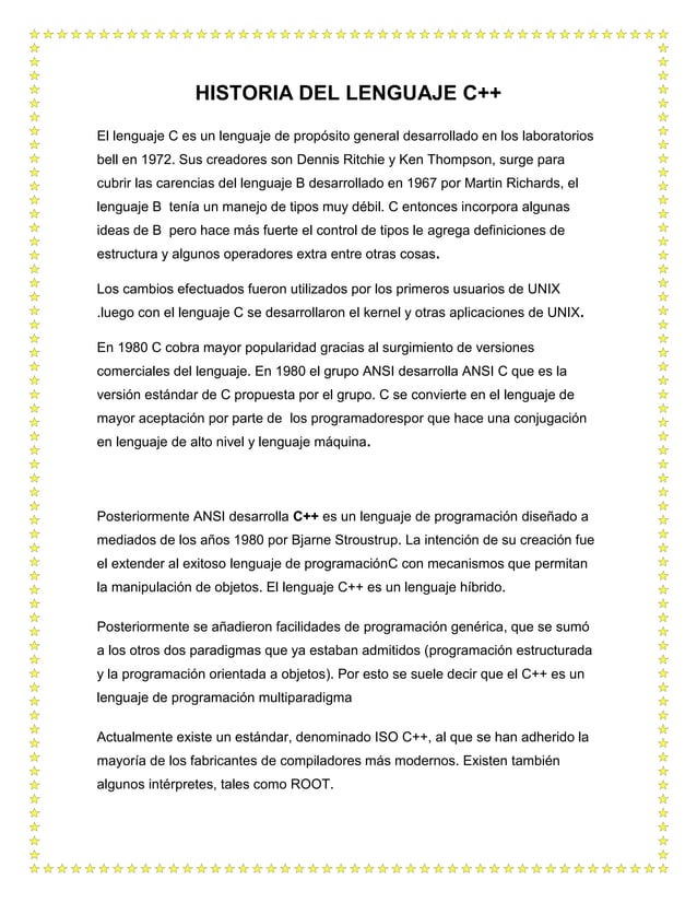 HISTORIA DEL LENGUAJE DE PROGRAMACIÓN C++ | PDF | Descarga Gratuita