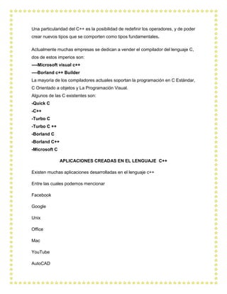 HISTORIA DEL LENGUAJE DE PROGRAMACIÓN C++ | DOCX