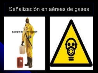 Señalización en aéreas de gases Alto presencia de gases Equipo de  Protección 