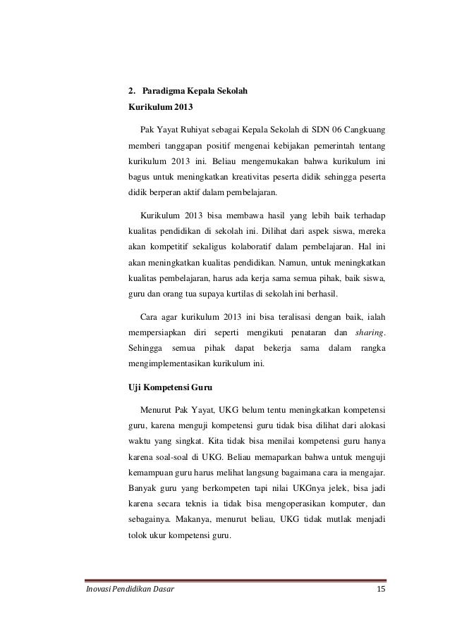 Contoh Laporan Observasi Kurikulum 2013 Seputar Laporan