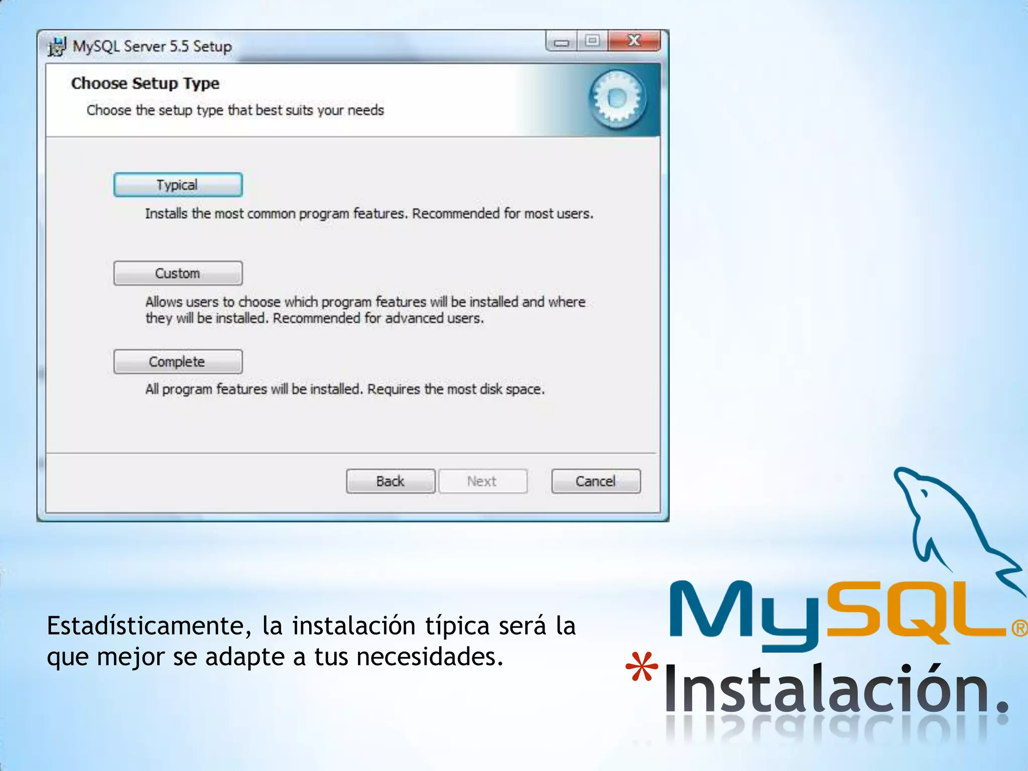 Estadísticamente, la instalación típica será la
que mejor se adapte a tus necesidades.

*

 