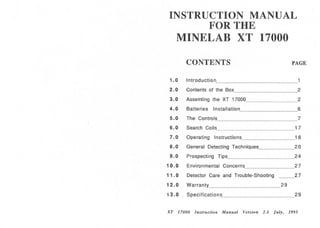 Instruction Manual Minelab XT 17000 Metal Detector English Language