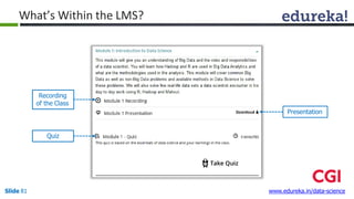 What’s Within the LMS?
Recording
of the Class
Presentation
Quiz
Slide 81 www.edureka.in/data-science
 