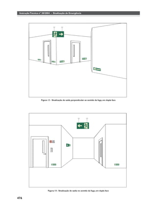 Instrução Técnica nº 20/2004 - Sinalização de Emergência




                    Figura 13 - Sinalização de saída perpendicular ao sentido da fuga, em dupla face




                           Figura 14 - Sinalização de saída no sentido da fuga, em dupla face


476
 