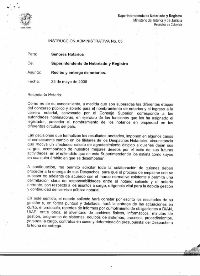 Instrucción Administrativa No 03 de 2008 - Recibo y Instrucción Administrativa No 03 de 2008 - Recibo y