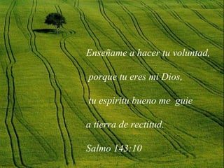 Enseñame a hacer tu voluntad, porque tu eres mi Dios, tu espiritu bueno me  guie  a tierra de rectitud.  Salmo 143:10 