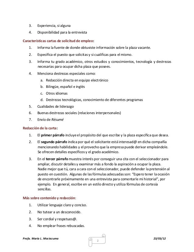 Instrucciones carta-solicitud de empleo