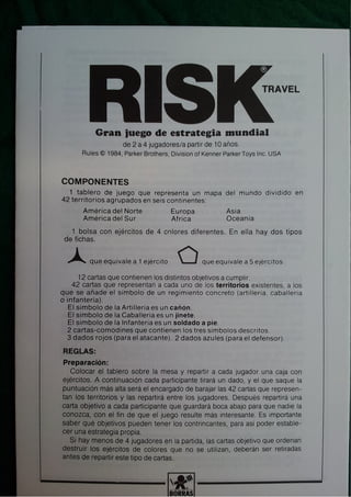 Instrucciones juego de mesa Risk de Borras año 1987