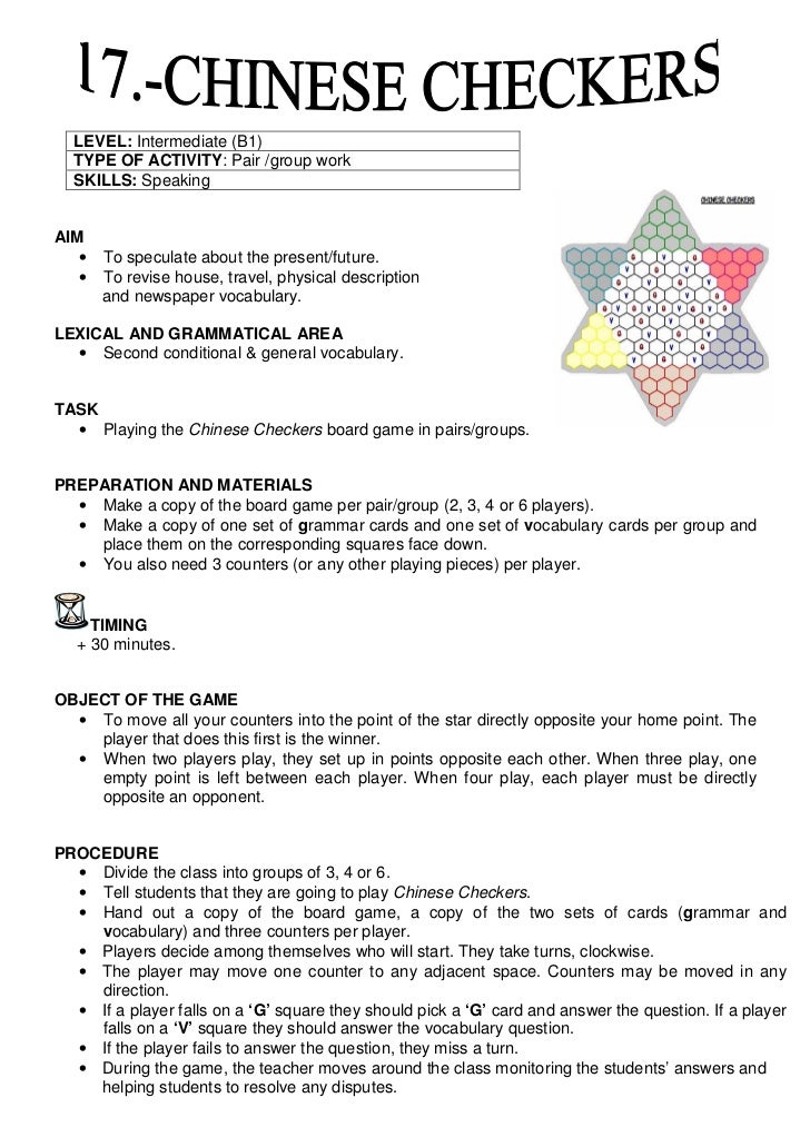 Chinese Checkers Teacher s Worksheet Chinese Checkers Teacher s Worksheet