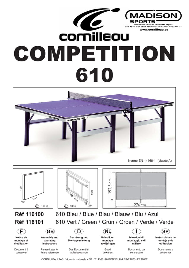 recursos humanos Cerveza papi Instrucciones montaje mesa de ping pong cornilleau competition 610