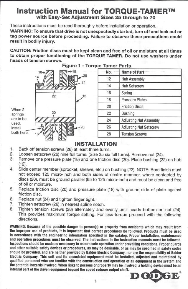 Instruccion manual for torque tamer