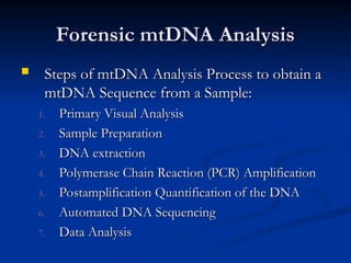Mtdna Analysis Methods Comprehensive Overview of Mitochondrial DNA: Origins, Structure, and ...