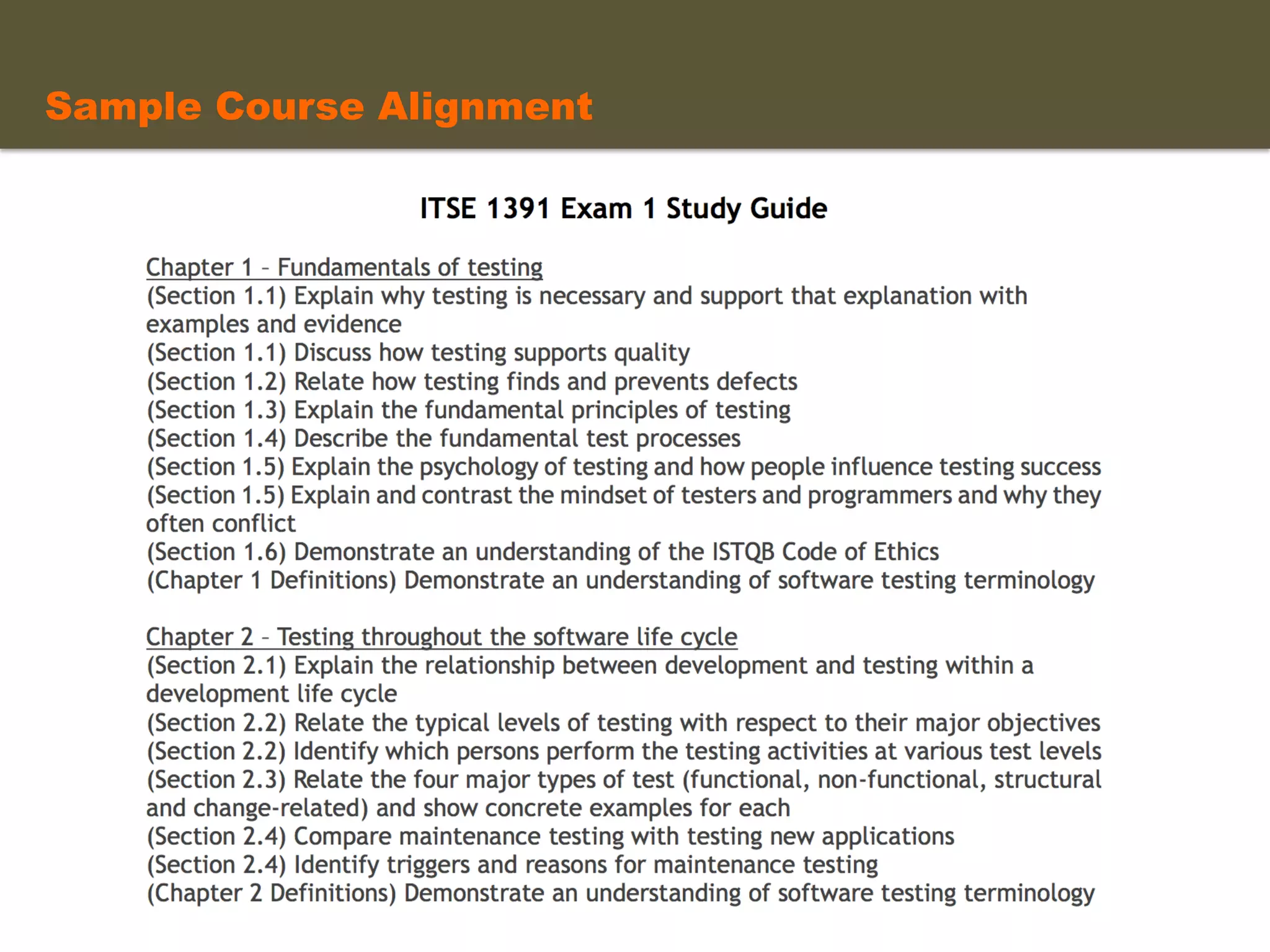 Sample Course Alignment	
  
 