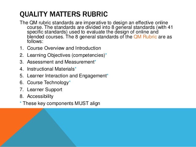 Quality Matters Standards For Online Course Design Quality Matters Standards For Online Course Design