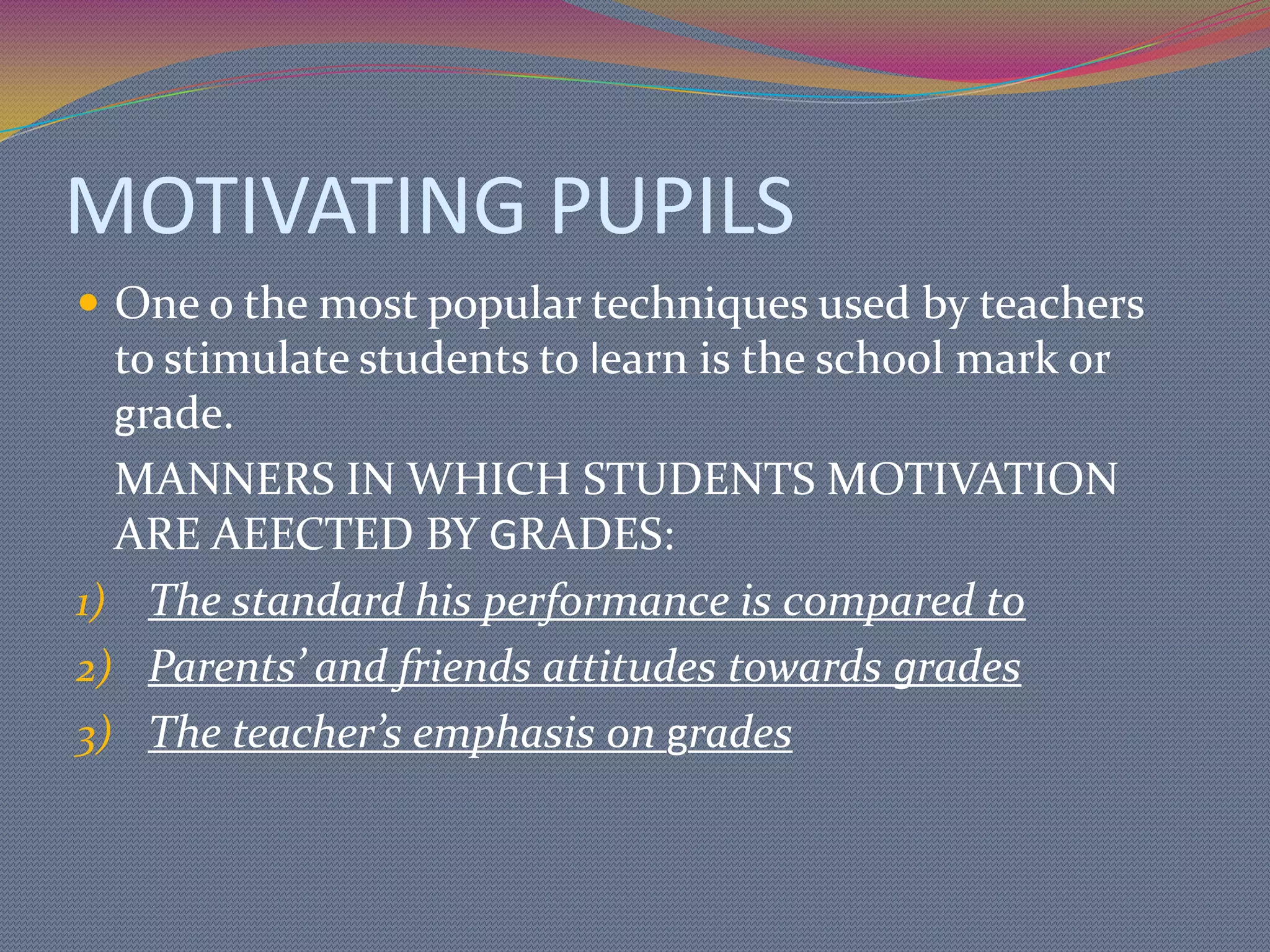 OBJECTIVE TYPE TESTS:Completion Items most useful in assessing student thinking at the lower cognitive levels of knowledge and comprehension.Matching items are also used to measure student’s thinking at the levels of knowledge and comprehension.Multiple-choice Items have the capacity to test not only for knowledge and comprehension but also for some higher-level thinking abilities.True-False Items are generally used yo assess knowledge level thinking. They can be prepared and graded relatively.