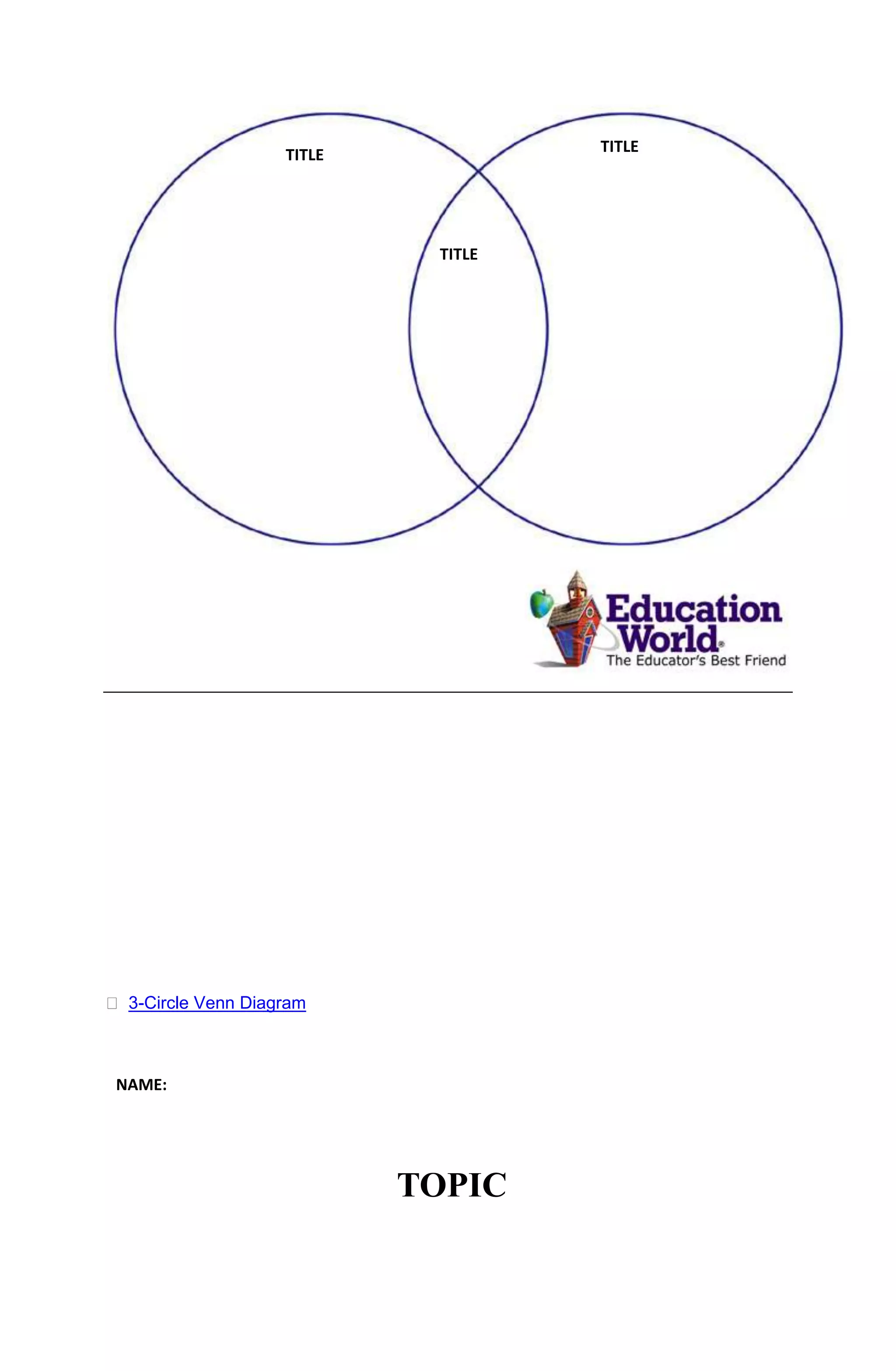 TITLE            TITLE




                             TITLE




 3-Circle Venn Diagram



 NAME:




                            TOPIC
 