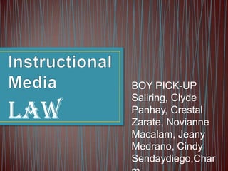 BOY PICK-UP
      Saliring, Clyde
LAW   Panhay, Crestal
      Zarate, Novianne
      Macalam, Jeany
      Medrano, Cindy
      Sendaydiego,Char
 