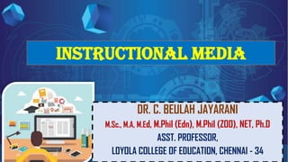 INSTRUCTIONAL MEDIA
DR. C. BEULAH JAYARANI
M.Sc., M.A, M.Ed, M.Phil (Edn), M.Phil (ZOO), NET, Ph.D
ASST. PROFESSOR,
LOYOLA COLLEGE OF EDUCATION, CHENNAI - 34
 