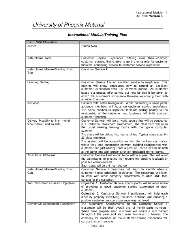 instructional module training plan i ii amp iii training module example