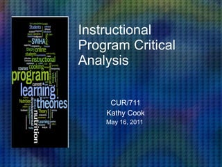 Instructional Program Critical Analysis CUR/711 Kathy Cook May 16, 2011  