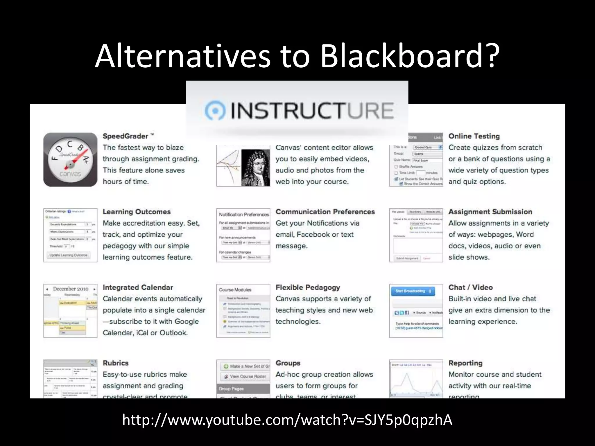 Alternatives to Blackboard?http://www.youtube.com/watch?v=SJY5p0qpzhA