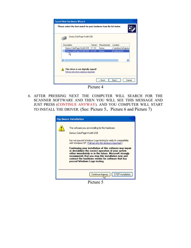 Instruction for installing scanner under xp | PDF
