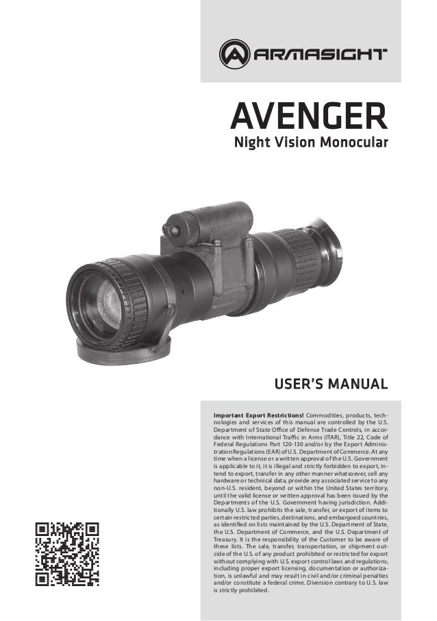 Instruction Manual ARMASIGHT AVENGER Series NV Monocular Optics Tra…